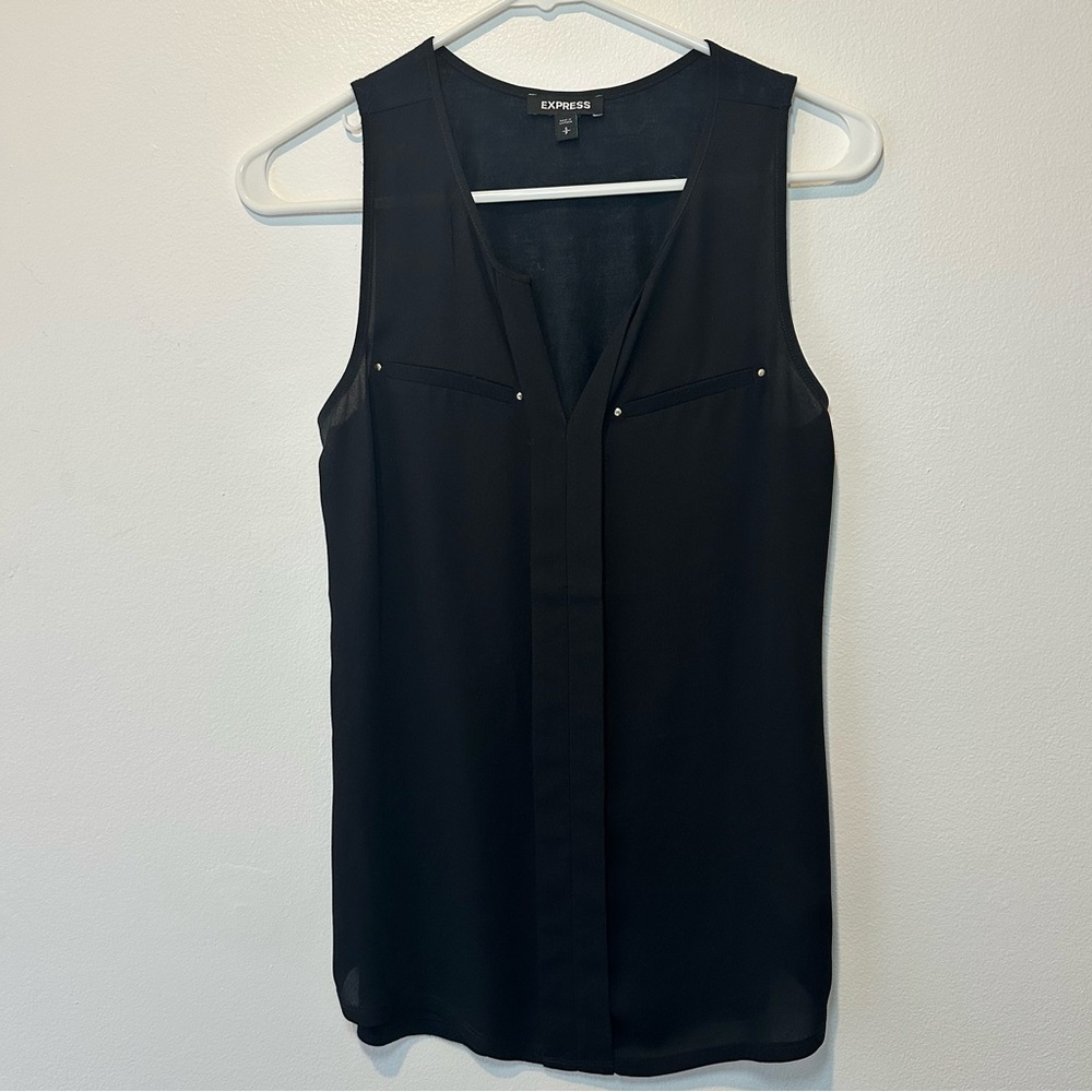 NWOT Express Black Sleeveless Tank Top Gold Detail